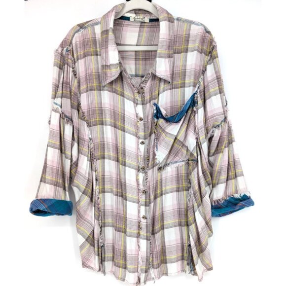 Intimately‎ Free People Fallin For Flannel Plaid Lounge Grunge Boho Shirt XS - Picture 3 of 10